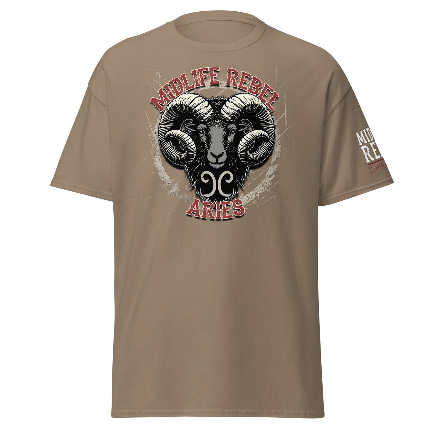 Channel the fearless energy of Aries with this gritty Midlife Rebel ram design. Built for those who charge headfirst into life’s battles.