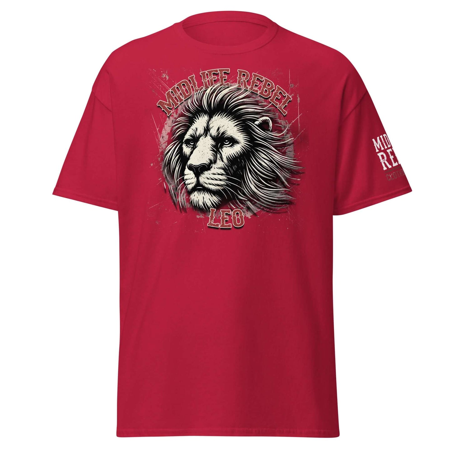 Leo Lion Zodiac T-shirt, red unisex tee with a fierce lion design, representing boldness and leadership, perfect for astrology enthusiasts.