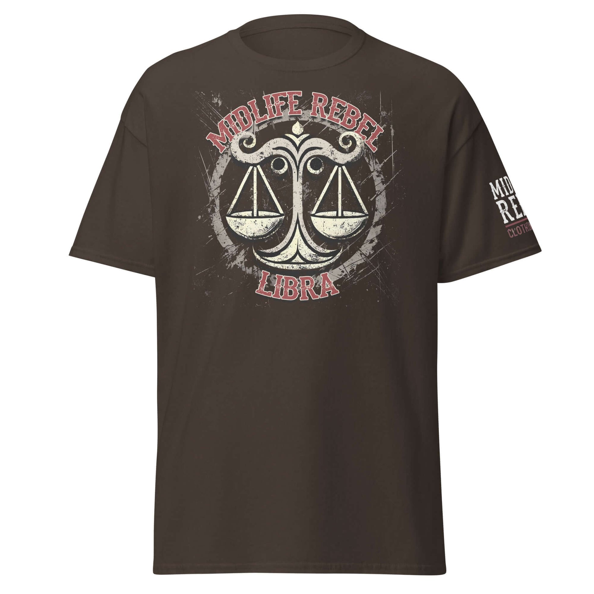 Libra Scales Zodiac T-shirt with abstract design featuring justice, harmony, and strength for astrology enthusiasts.