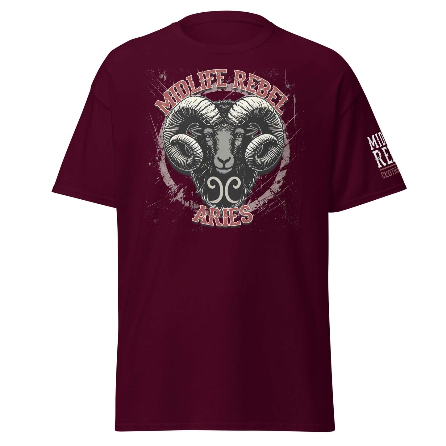 Channel the fearless energy of Aries with this gritty Midlife Rebel ram design. Built for those who charge headfirst into life’s battles.