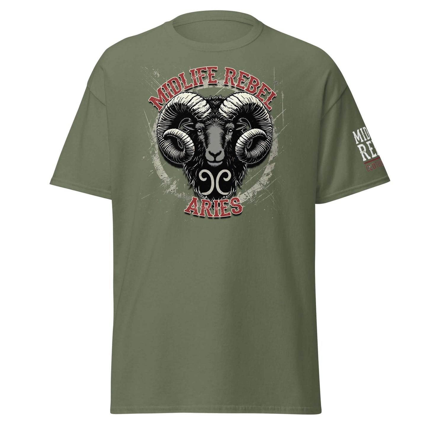 Channel the fearless energy of Aries with this gritty Midlife Rebel ram design. Built for those who charge headfirst into life’s battles.
