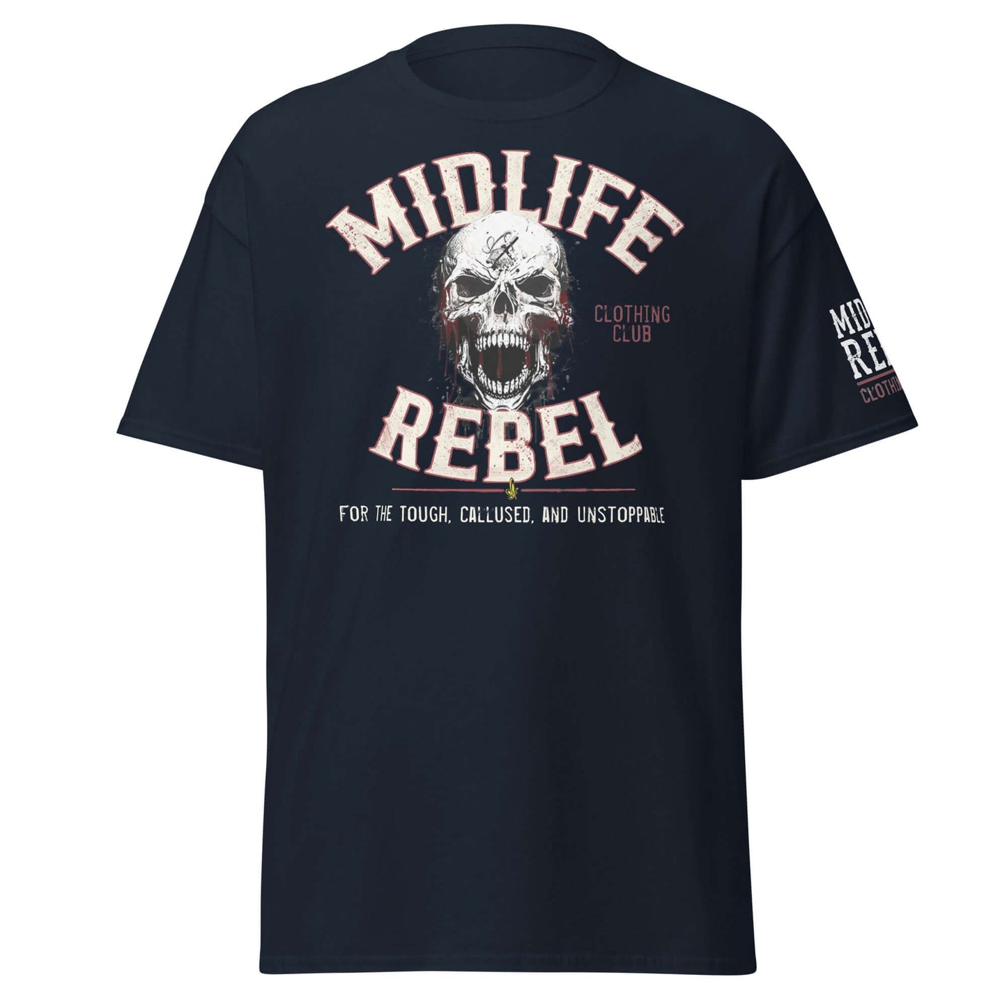 Midlife Rebel Skull Logo Unisex Tee for Resilient Middle-aged Individuals