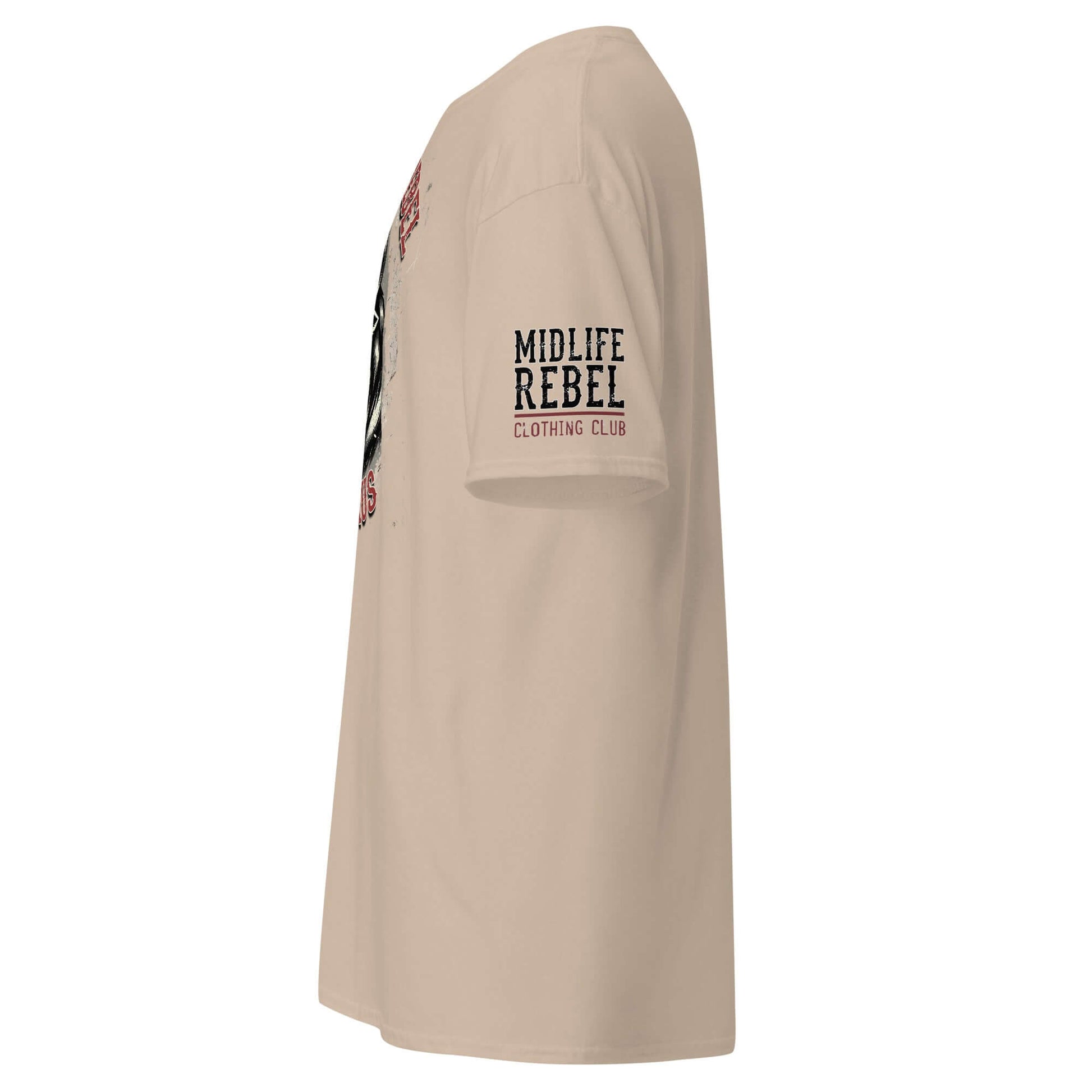 Tan Taurus Bull Zodiac T-shirt with Midlife Rebel graphic, showcasing strong Taurus energy and style.