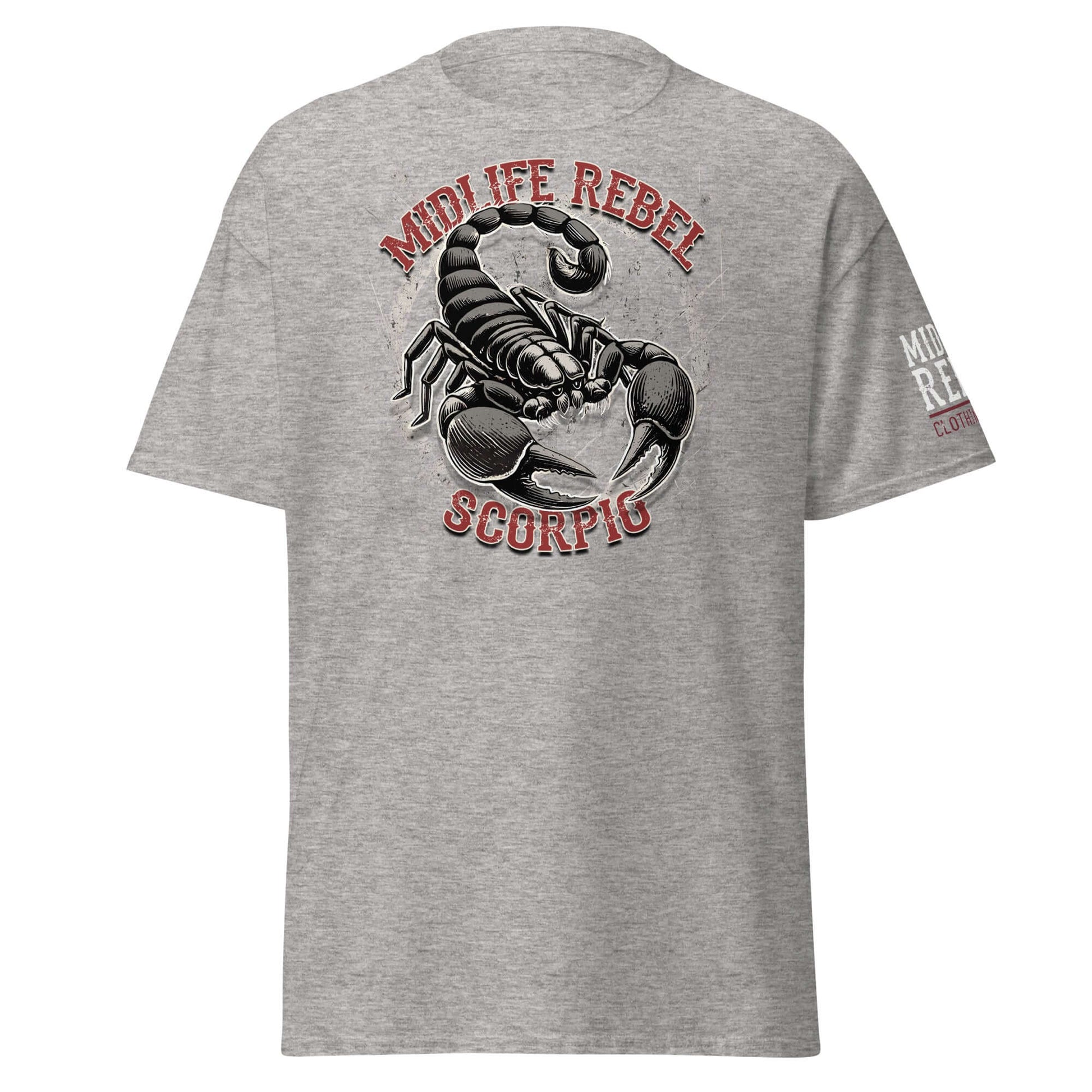 Gray Scorpio Scorpion Zodiac T-shirt featuring intense scorpion design for astrology lovers, 100% cotton unisex streetwear.