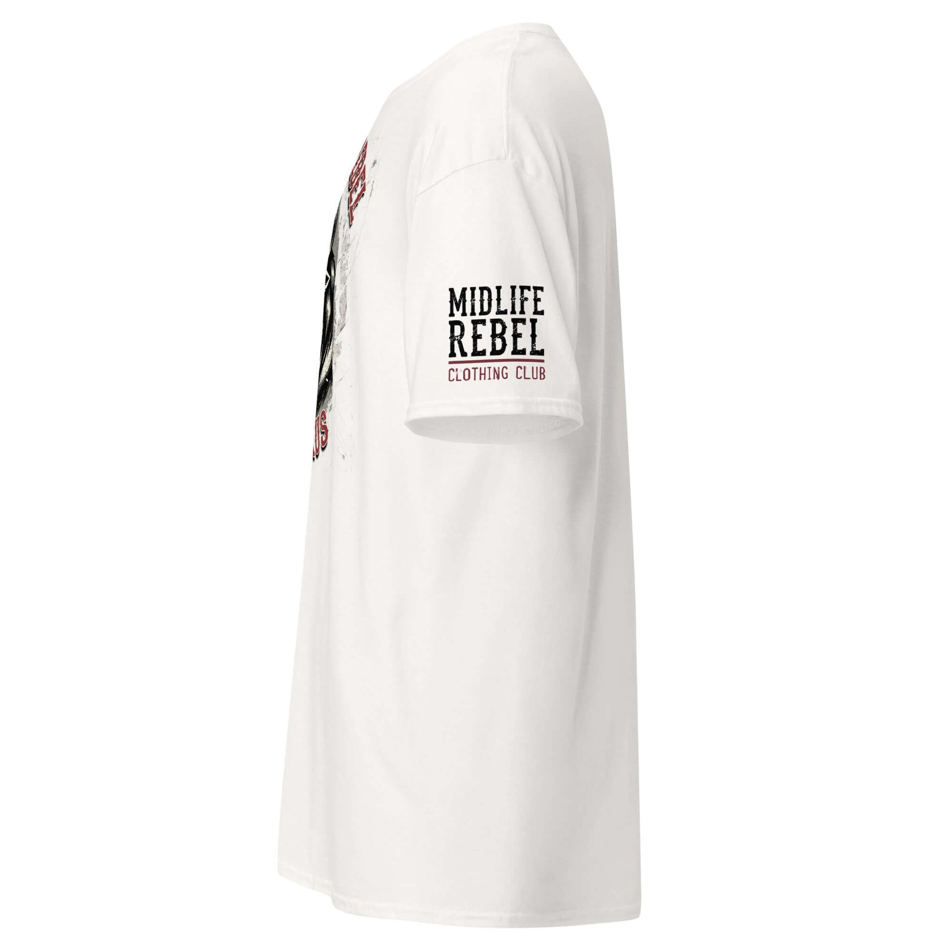 White Taurus Bull Zodiac T-shirt with Midlife Rebel graphic, showcasing strong Taurus energy and style.