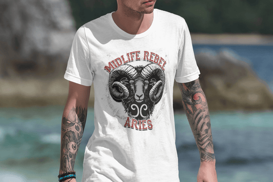 Aries Midlife Rebel Clothing Club tattooed man walking on the beach