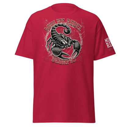 Red Scorpio Scorpion Zodiac T-shirt featuring astrology apparel design with intense scorpion graphic by Midlife Rebel.