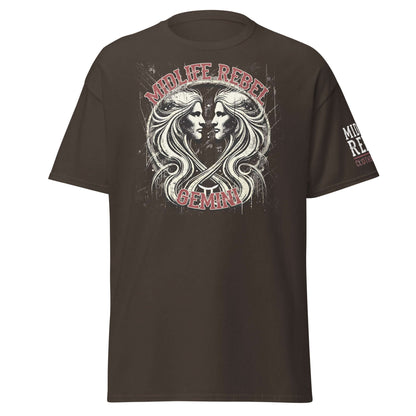 Gemini Twins Zodiac T-shirt featuring abstract gritty twin design, perfect for astrology enthusiasts embracing duality.
