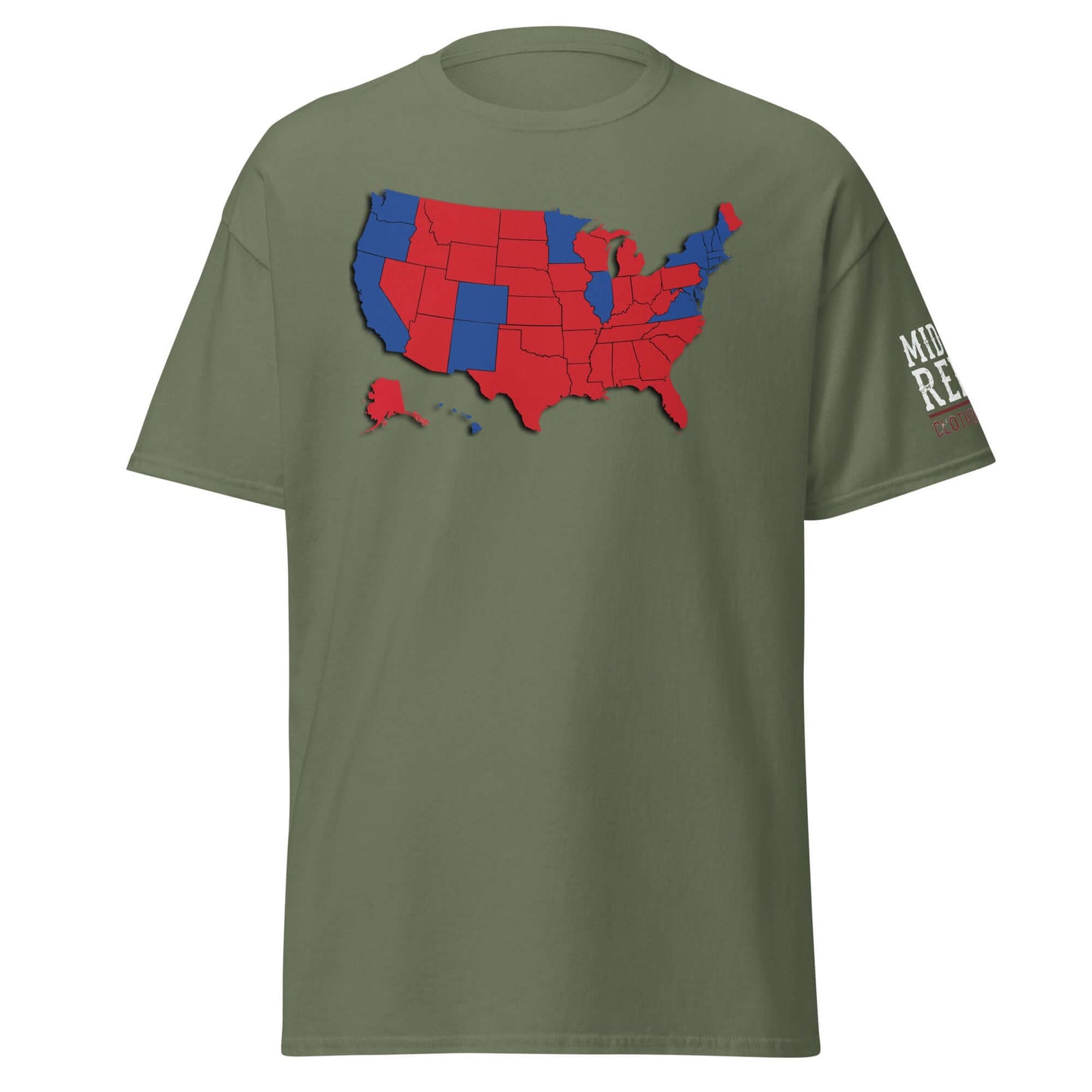 Mandate By Popular Vote t-shirt with USA political map design in red and blue, showcasing national divide from Midlife Rebel.