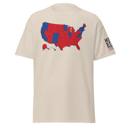 "Mandate By Popular Vote t-shirt with USA red-blue map, showcasing political divide and victory spirit by Midlife Rebel."