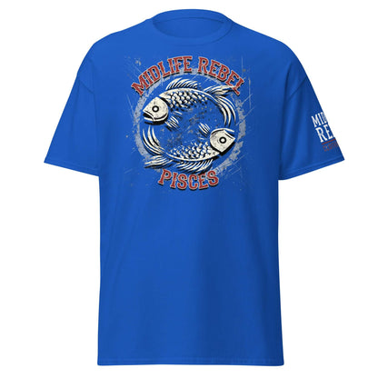 Blue Pisces Zodiac T-shirt featuring fish design, perfect astrology apparel for those balancing strength and sensitivity.