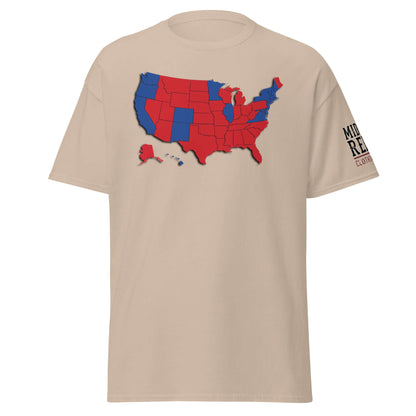 "Mandate By Popular Vote t-shirt with USA political map design in red and blue from Midlife Rebel collection"