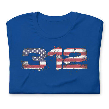 Midlife Rebel royal blue t-shirt featuring "312" design with 312 electoral votes that marked President Trump's victory